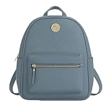 Mochila Feminina Luxo Monogramada Estilo Grife Internacional Alças Confortáveis Ajustáveis Zíper Dourado Espaço Interno Grande Bolsa Casual, Trabalho e Passeio (Cinza Azulado)