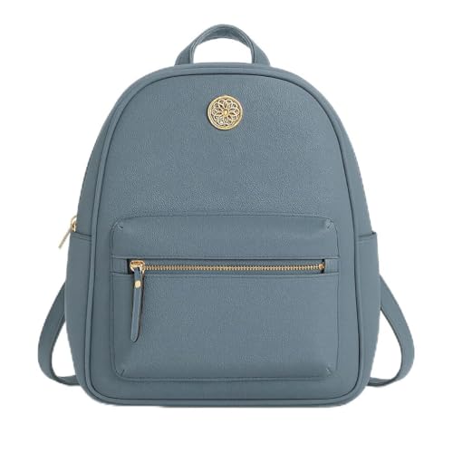 Mochila Feminina Luxo Monogramada Estilo Grife Internacional Alças Confortáveis Ajustáveis Zíper Dourado Espaço Interno Grande Bolsa Casual, Trabalho e Passeio (Cinza Azulado)