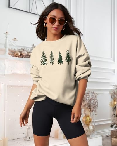 Image of PECHAR Christmas Tree Sweatshirts Women Pine Tree Print Shirts Nature Lover Gift Casual Tee Long Sleeve Xmas Pullover
