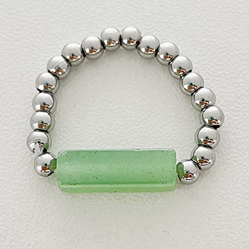 Perles en Argent Poli Naturel Bague Perlée Rectangulaire Cristal Vert Aventurine Boho Bague D'Élasticité Bagues en Pierre pour Femme Bagues Reiki Balance Cheville Doigt Bagues Bague D'Éternité Cover