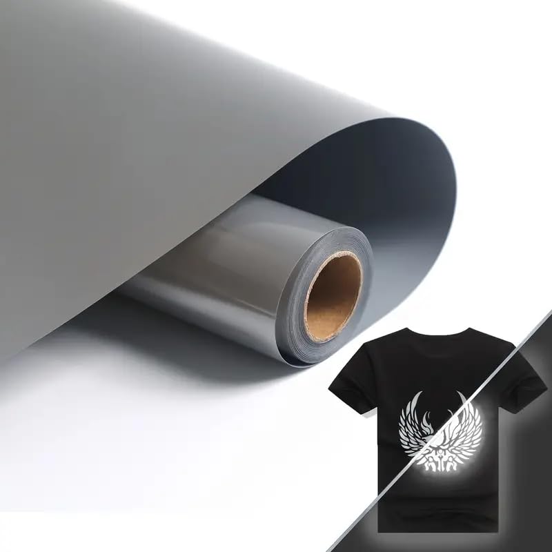 Image of HTVVETUR Reflective Heat Transfer Vinyl Roll 12 Inch by 5 Feet Iron on DIY for T-Shirt PU Stretch Elastic HTV Vinyl (Reflective Dark Grey, 10FT)
