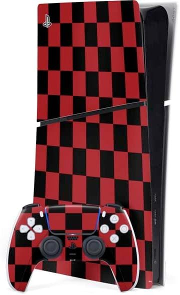 Skinit Decal Gaming Skin Compatible with PS5 Slim Digital Edition Bundle - Red and Black Checkerboard Design