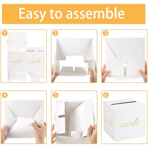 Image of White Card Box Gold Foil Wedding Favors Gift Card Boxes Post Box Receiving Money Box Holder for Wedding Reception, Baby Showers, Anniversary, Birthday Party, Retirement, Graduation Envelope Holder