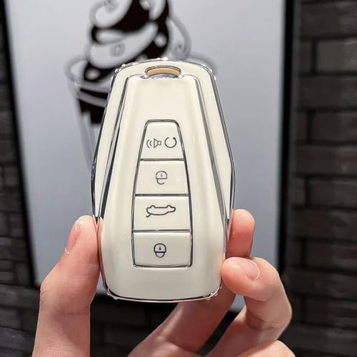 IPUDIS TPU Car Key Cover Case for Geely Coolray X6 X7 EX7 Geometry C Emgrand Global Kulrey Hawk GX7 Okavango NL3 SUV GT GC9 Keychain, White