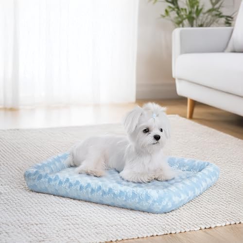 Image of MidWest Homes for Pets QuietTime Fashion XS Dog Bed - Blue Faux Fur Bolster, Ultra-Soft and Machine Washable, Fits 22-Inch Crates and Carriers, for Small Dogs and Cats