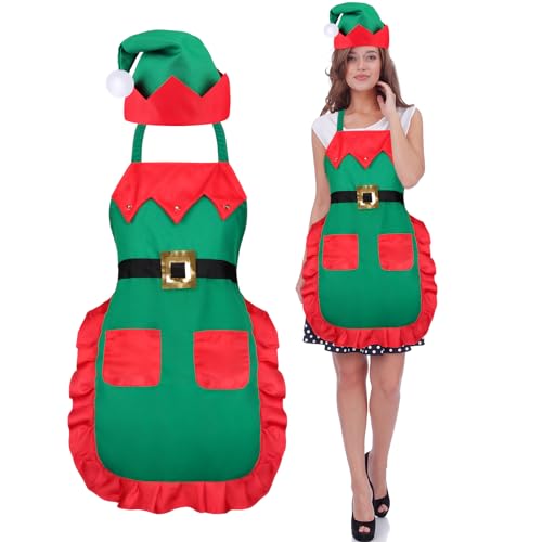 Tablier de Noël avec poches et chapeau pour cuisine et pâtisserie festive