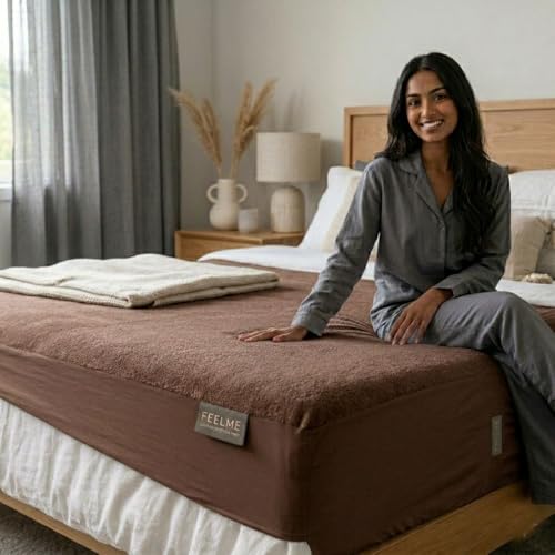 Image of Feelme Mattress Protector Single Bed Waterproof Mattress Cover for Single Bed 72x48 inch / 6x4 feet Coffee