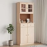 Grand espace de rangement avec compartiments astucieux : le buffet haut de 96 cm de haut avec deux tiroirs et une commode de 92 cm de haut avec portes en verre ; de nombreux étagères et compartiments offrent de la place pour la vaisselle, des livres ou des décorations dans la cuisine, la salle à manger ou le bureau.