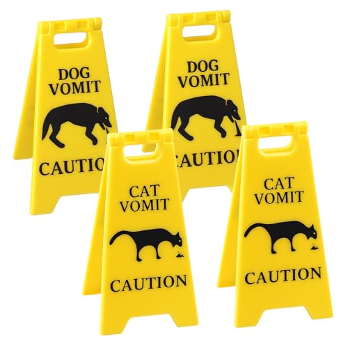 LIQWEI 4Pcs Cat Vomit Sign, Cat Vomit Caution Signs, Cats Puke Caution Sign Funny Signs, Dogs Decor for Cats Lovers Funny Table or Floor Decoration Warning Office Decor