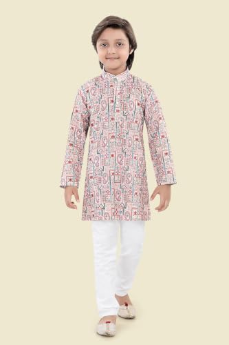 Image of Boys Cotton Full Sleeve Printed Kurta Pyjama Set, Chikankari Kurta Kids Ethnic wear Festive & Traditional Outfit | Boys Kurta Pajama Set