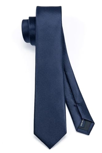 HISDERN Cravate Homme bleu marine 6CM Slim Cravate Fine Soie Couleur Unie Mariage Plusieurs Couleurs Disponibles avec Boîte