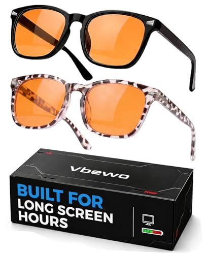 Image of 2 Packs Professional Sleep Glasses with 98.7% Blue Light Blocking Dual AR Coatings Amber Lens, Computer Gaming Glasses for Men Women, Anti Fatigue & Eye Strain
