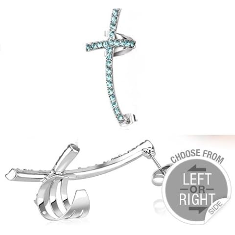 Body Accentz Tragus Earring Double 316L Surgical Steel Gem Paved Ear Cross Cuff Cover
