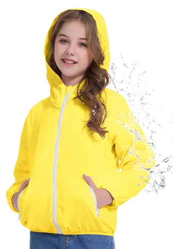 Image of Zando Lightweight Girls Rain Jacket - Hooded Windbreaker Water-Resistant Girls' Outerwear Jackets & Coats for Kids 4-10Y