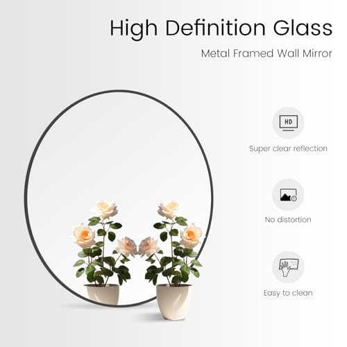 Image of WallBeyond Round Wall Mirror 28 inch Black Large Circle Mirror for Bathroom with Metal Framed, Round Black Mirror for Wall Decor, Vanity, Entryway Living Room