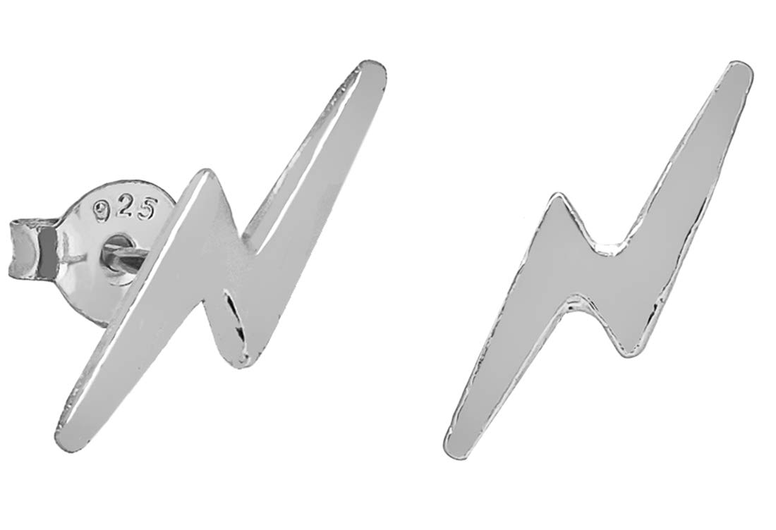 ENTREPLATA Pendientes Unisex de Plata de Ley 925 cierre de presión para Señora Caballero Hombre Mujer Chico Chica Unisex con forma de Rayo