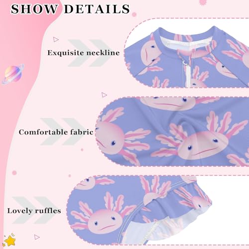 Girls Swimsuits Long Sleeve Bathing Suits Axolotls Animal UPF 50+ Sun Protection Swimwear 3-12 Years3