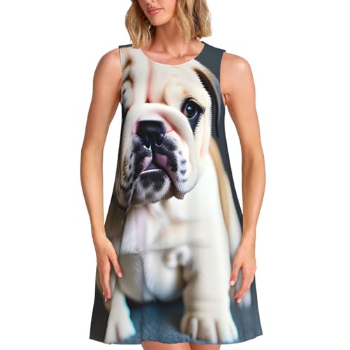 Robe d'été sans manches bouledogue pour femme imprimée