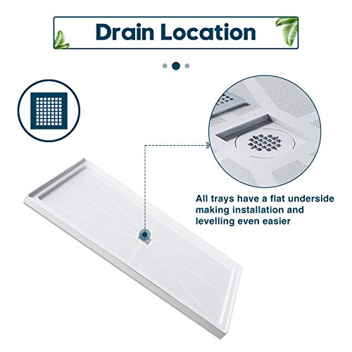 Elegant 60'' L X 36'' W X 4'' H Shower Base Pan In White Center Drain Non-Slip Stainless Steel Shower Drain Cover Included #TOP4
