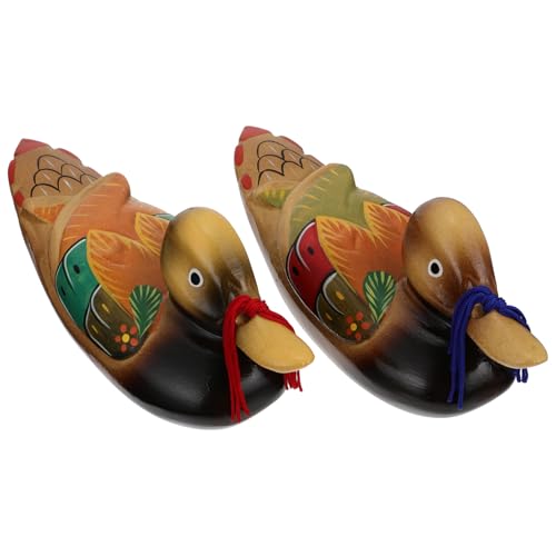 Milisten Adorno de Mandarina de Madera 2 Piezas Grandes Decoración para Mesita de Noche Dormitorio Habitación Figuras Decorativas Creativas de Pajaros Mandarín