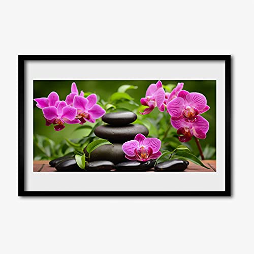 Affiche encadrée 60x40 cm Pierres de fleurs art avec cadre en MDF pour décoration murale de salon