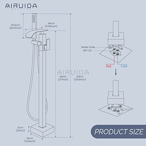 Airuida Freestanding Bathtub Faucet Brushed Nickel Floor Mount Waterfall Tub Filler With Single Handle 360 Degree Swivel Standing High Flow Spout Mixer Taps #TOP5
