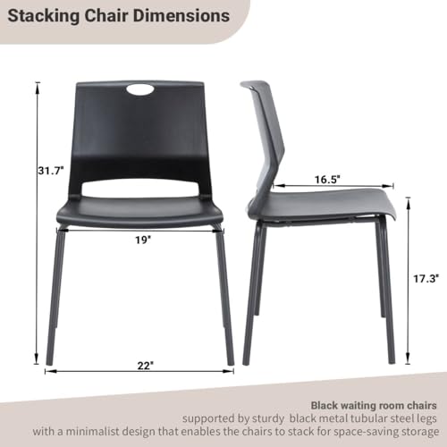 Image of Black Stackable Chairs Set of 4, Modern Office Guest Chair Wide Seat, Stackable Dining Chairs, Plastic Chair for Conference Room, Church,Living Room, Waiting Room, Classroom.