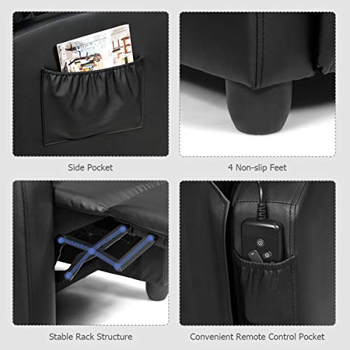 Giantex Recliner Chair, Massage Winback Single Sofa W/Side Pocket, Pu Leather Recliner Sofa For Living Room, Modern Padded Seat Reclining Chair, Home Theater Seating Office For Adults (Black) #TOP6