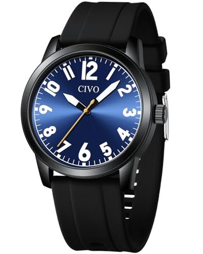 CIVO Herren Uhren Schwarz Gummiband: Leicht Lesbare Armbanduhr mit Groß - Analog Quarz Herrenuhren