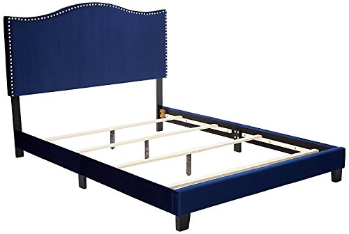 Kings Brand Furniture Clarno Blue Velvet Nailhead Queen Size Upholstered Bed #TOP2