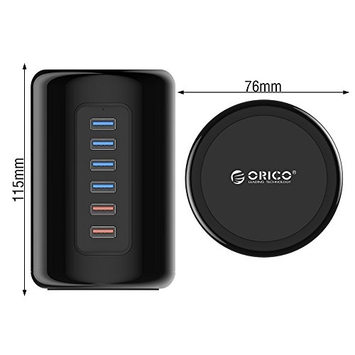 Orico® Hub USB 3.0 Alimentato a 4 Porte con 2 Porte di Ricarica USB Rapida (2 x 5V 2.4A), Supporta Windows Vista/7/8/8.1/10, Mac OS 10.x, Linux - Nero