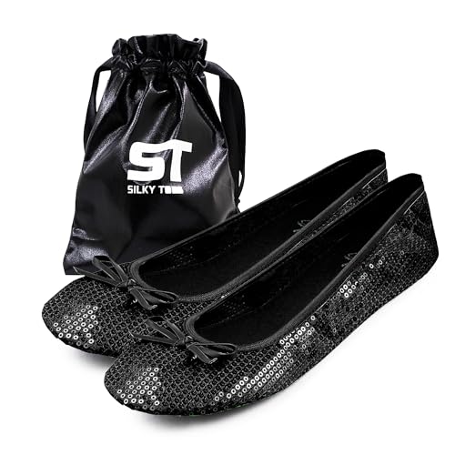 Image of Silky Toes Foldable Sequin Shoes for Women | Comfortable Dressy Flats for Weddings, Parties & Events | Ballet Purse Slippers