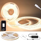INDARUN COB LEDストリップライト ウォームホワイト 3000K 調光機能付き 33.3フィート/10m LEDテープライト 部屋の装飾用 24V COB LEDストリップ アプリコントロール カット可能なLEDライトストリップ シェルフライト 寝室用