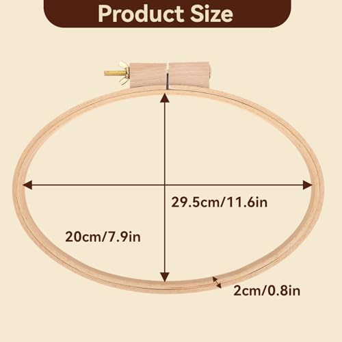 Image of Embroidery Hoop, Oval Wooden Embroidery Hoop Cross Stitch Display Frame Oval Cross Stitch Frame 11.6x7.9in for Art Craft Sewing and Wall Hanging