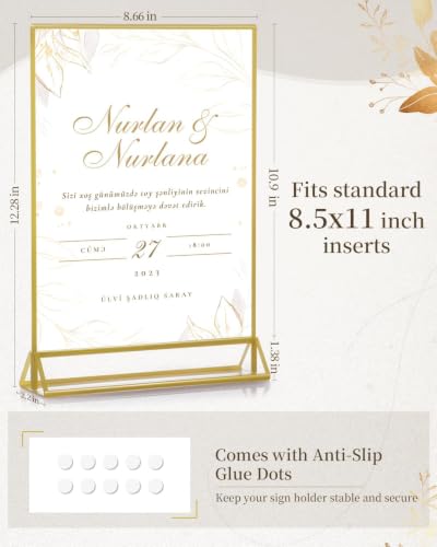 Image of Dynta Acrylic Sign Holder 8.5x11 8pck Clear Table Display Stands Double Sided Table Sign Holders, Menu Holder for Wedding, Party, Office, Store, Home Use (Gold Frame)