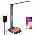 M-Xeotei Desk Lamp,LED Lamp with Wireless Charger,USB Charging Port,Touch Control,Table Lamp with Clock,Alarm, Date,Temperature,Desk Lamps for Home Office,3 Colors,5 Lighting Brightness (Black)