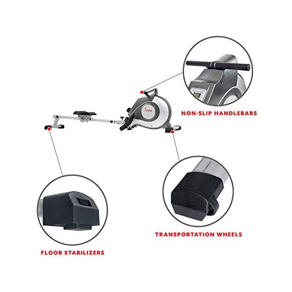 Sunny-Health-Fitness-Magnetic-Rowing-Machine-Rower-with-LCD-Monitor Sunny Health & Fitness Magnetic Rowing Machine Rower with 8-Level Resistance, Extended Slide Rail & Digital LCD Display - SF-RW5515