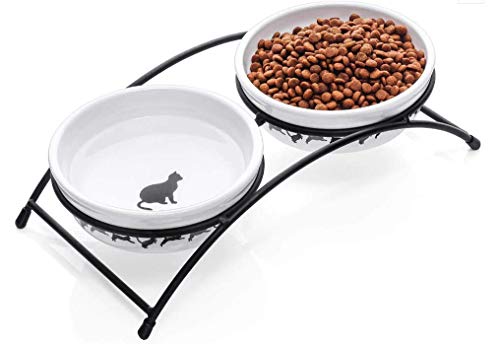 Sc0nni Cat Bowls Elevated, Cat Food Dish Raised, Tall Cat Bowls for Food and Water, Ceramic Cat Food Bowls for Indoor Cats or Dogs, Cute Cat Feeding Bowls, Dishwasher Safe, Anti Vomiting, 12 Ounces