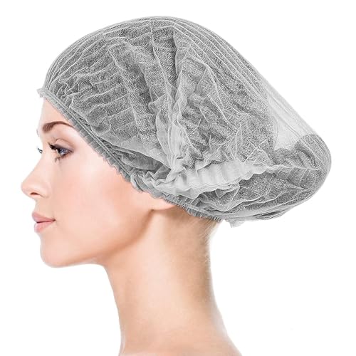 Image of Amazon Brand - QWENOX Disposable Bouffant Caps Hair Net Cap 100 Pcs Elastic Mob Caps for Food Service, Medical Use, Sleeping Head Cover, Factory Warehouse Worker, Beauty (White)