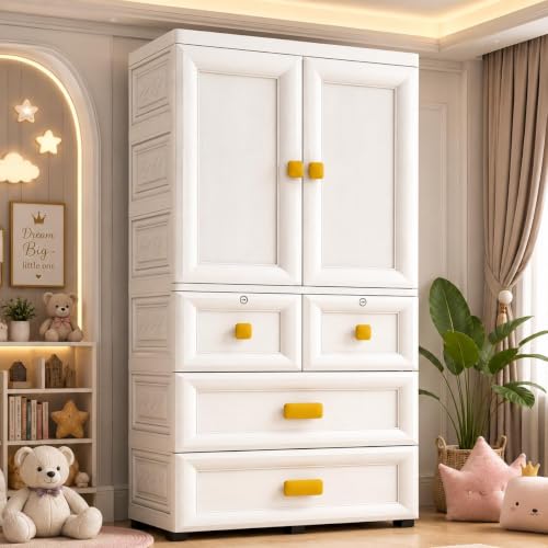 Image of HIWARE Premium Modular Wardrobe for Bedroom, Kids Room and Home | Spacious Clothes Storage Cabinet with Drawers and Shelves | Modern Stylish Design, Heavy Duty, Multiuse Organizer -MS18932-Beige