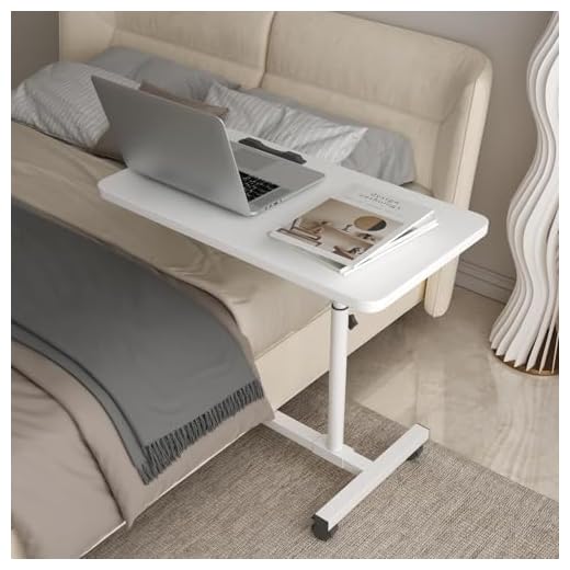 WUDLEP Adjustable Mobile Overbed Table with Wheels, 60-95 cm Height Hospital Bedside Table for Home, Portable Mobile Laptop Desk, White