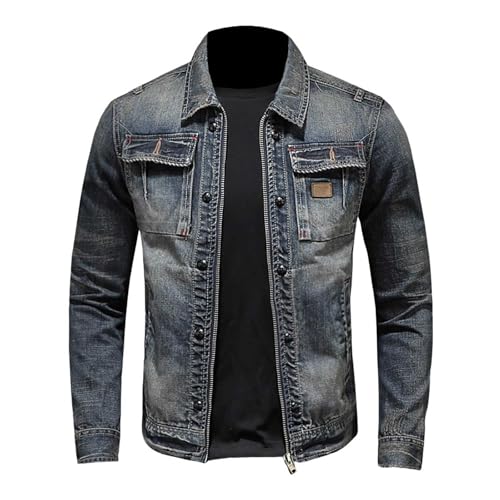 pxjsdwe jacket, Jeansjacke Herren Sommer Slim Fit Stehkragen Übergangsjacke Jeans Jacke Vintage Große Größen Sommerjacke Denim Jacket Leichte Western Bikerjacke mit Taschen Langarm Motorradjacke