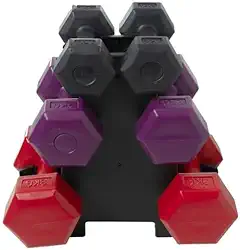 Kit de Halteres com Suporte – 3 Pesos, Cores Roxo e Vermelho Ideal para Exercícios em Casa