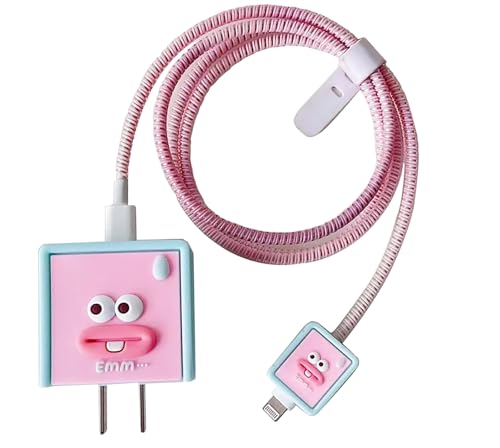 Compatible with Apple 20W/18W USB-C Adapter Charger, 3D Cartoon Protective Case for iPhone 20W USB-C Power Adapter Charger Fast Lightning Cable Cable Cover (Pink Square)
