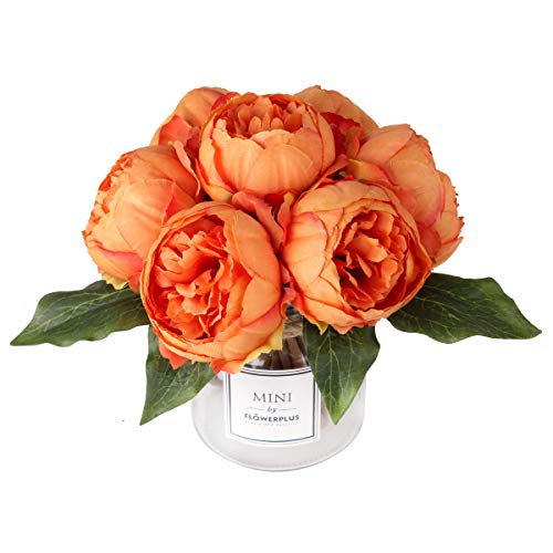 Louiesya Artificial Fake Flowers Peony 7 Flower Heads Silk Flower Arrangements Wedding Bouquets Decorations Plastic Floral Table Centerpieces Home Kitchen Garden Party Décor (Orange) #TOP2