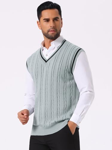 Men's Solid Color V-Neck Sleeveless Cable Knitted Sweater Vest4