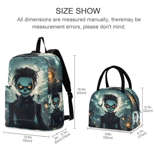 Vampire Halloween Print Backpack Set with Lunch Bag, Large Capacity Travel Backpacks and Lunch Box Insulated for Commute Hiking Picnic2