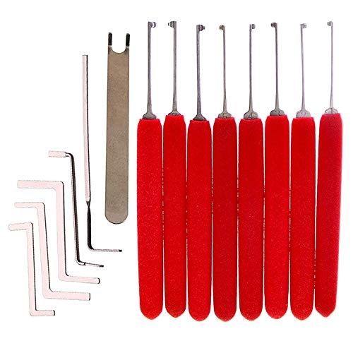 Loboo Idea Juego de 14 piezas de herramientas de cerrajería de Dimple, incluye 10 ganchos de ganzúas y 7 llaves de tensión, funciona para cerradura de doble extremocerradura de cilindro 2 en 1