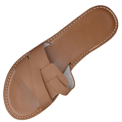 Cocila Sandalias Boho Abiertas para Mujer, Zapatos Tipo Chanclas con Diseño De Patchwork Y Punta, Cómodas Planas Vacaciones Verano. Deporte Mujer (Brown, 37) Piscina Deportivas Verano 2026 Piel