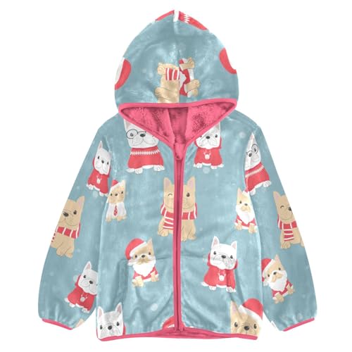 OTVEE Christmas French Bulldog Dog Kids Hoodie Jacket Fall Spring Full Zip Warm Outwear Coat